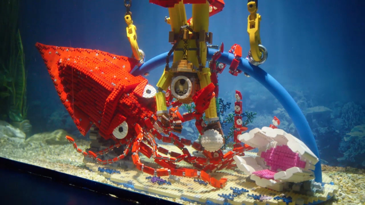 Trent and Josh's LEGO squid almost detaches underwater