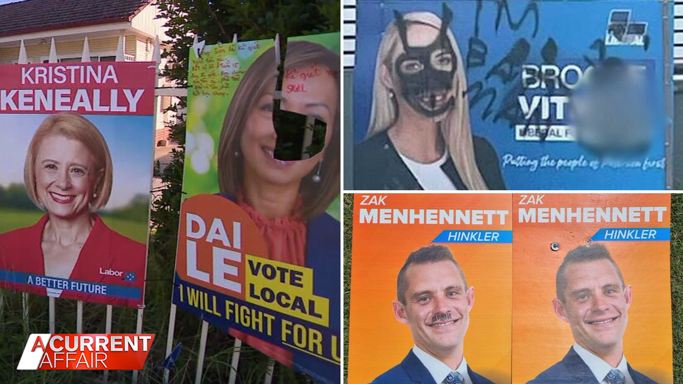 Frustrated electoral candidates fight back against election sign vandals.