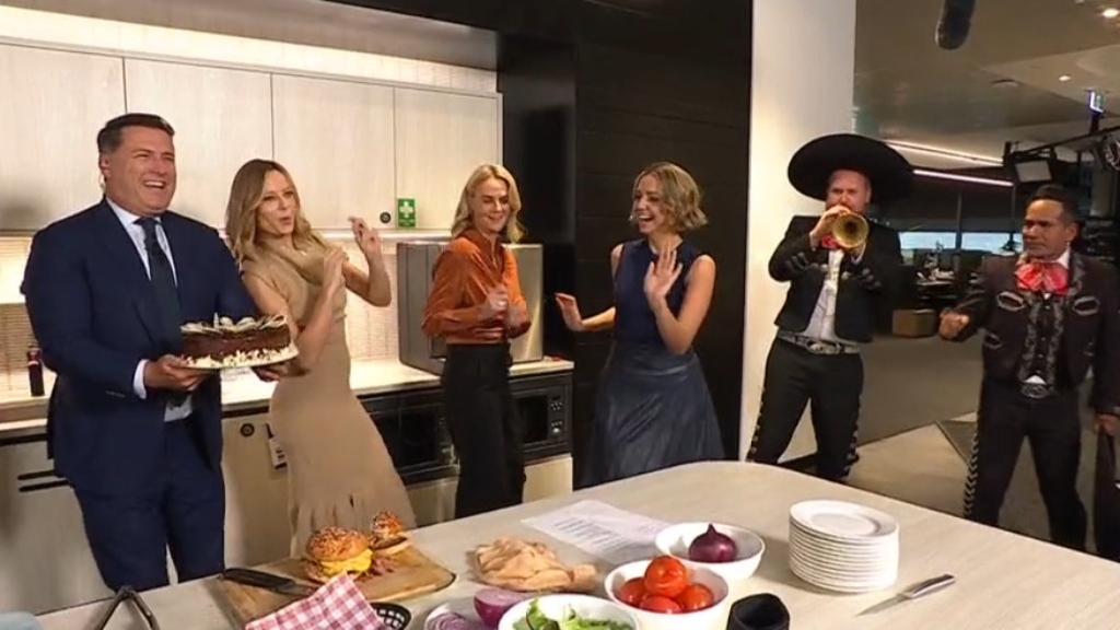 Today surprises Karl Stefanovic with special burger and Mariachi band