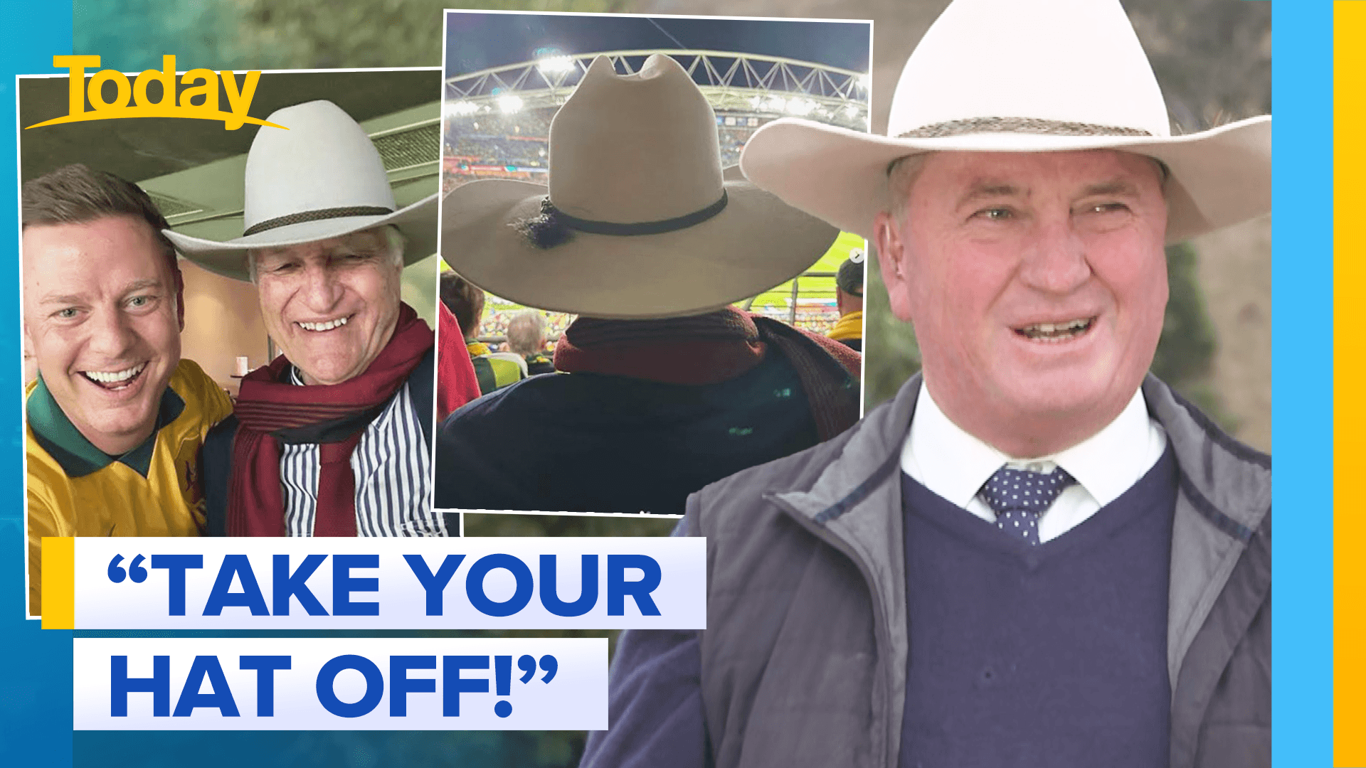 Bob Katter called out over hat blocking view at Matildas game