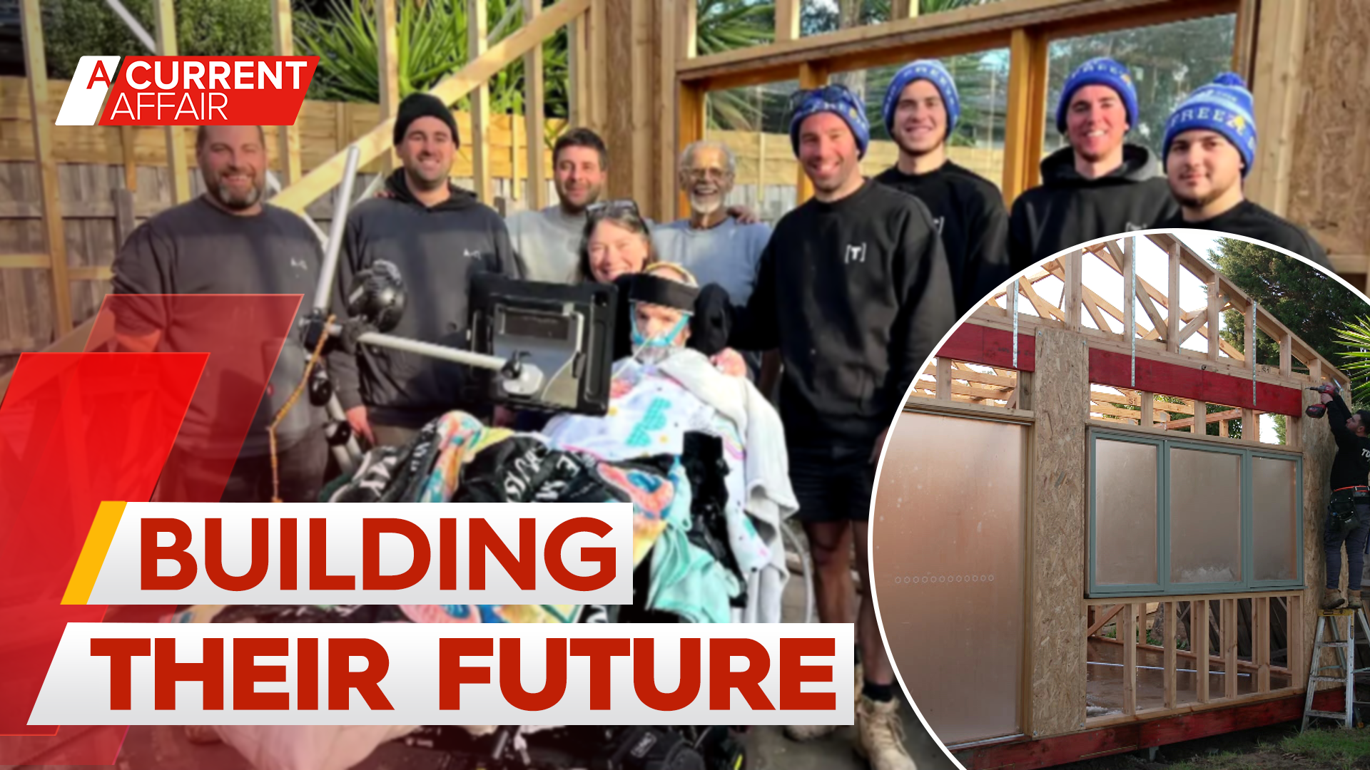 Tradies pick up the tools to help build dream home for chippy struck by MND