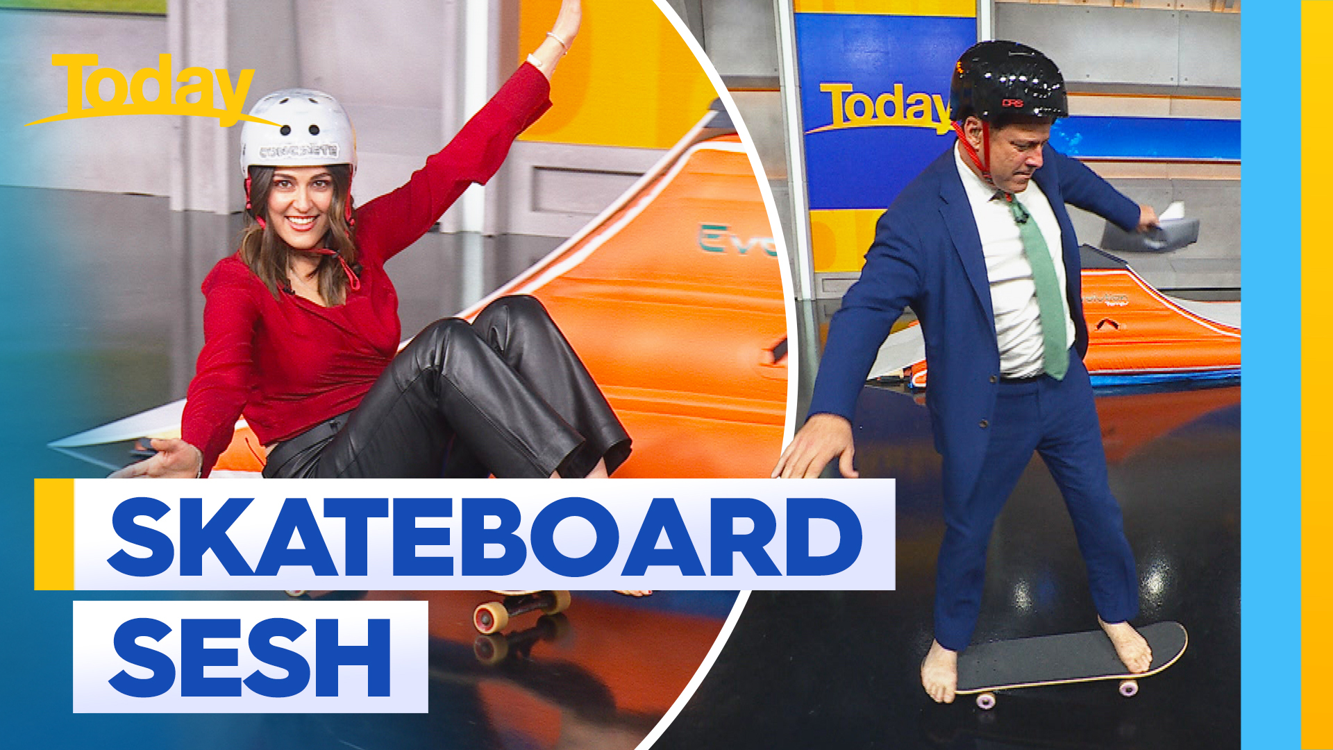 Today hosts try their hand at competitive skateboarding